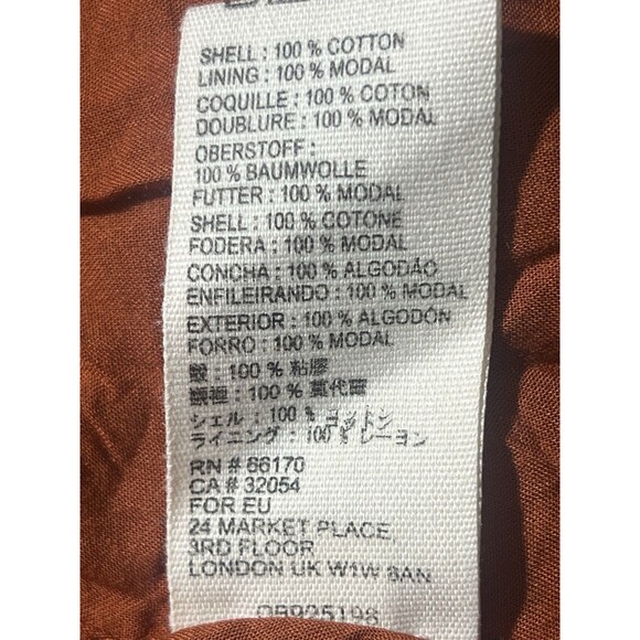 Free People Kika Dress Woman's XS Rust Tan Floral Black Hem Trim Tiered Cotton - Picture 5 of 8